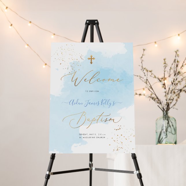 PixDezines H2 Blue Gold Dust Baptism Welcome Foam Board (In Situ (Stand))