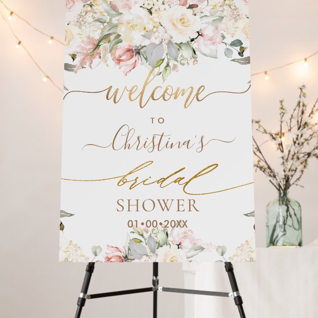 PixDezines H2 Blush Alabaster Roses Bridal Shower  Foam Board (In Situ (Stand))