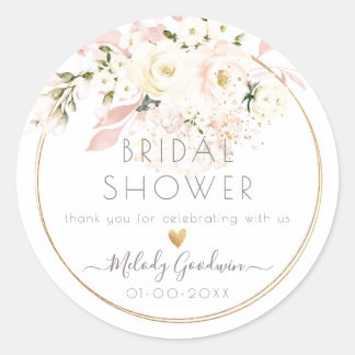 PixDezines H2 Blush Cream Roses Blush Foliage Classic Round Sticker