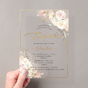 PixDezines H2 Blush Cream Roses Confirmation Acrylic Invitations