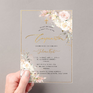 PixDezines H2 Blush Cream Roses Confirmation Acrylic Invitations
