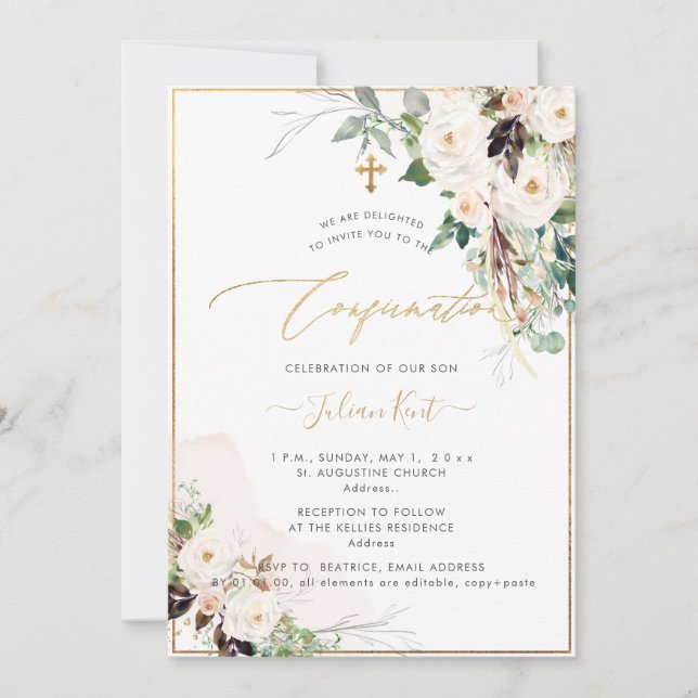 PixDezines H2 Blush Cream Roses Confirmation Invitation (Front)
