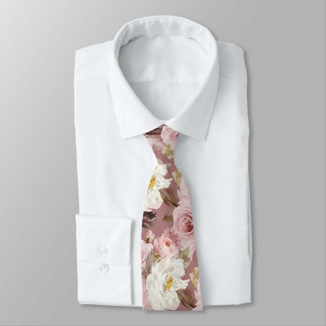 PixDezines H2 Blush Dusty Pink Roses DIY Bckgrnd Neck Tie (Tied)