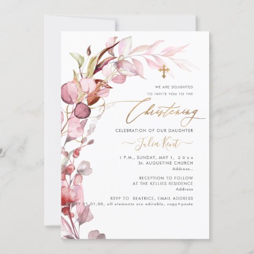 PixDezines H2 Blush Gum Eucalyptus Christening Invitation