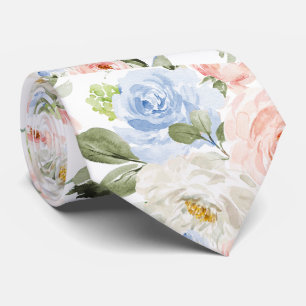 PixDezines H2 Blush Navy+Dusty Blue Roses Neck Tie