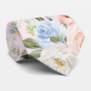 PixDezines H2 Blush Navy+Dusty Blue Roses Neck Tie