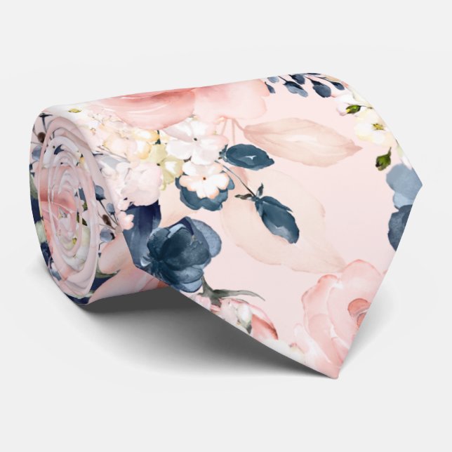 PixDezines H2 Blush Navy Roses DIY Background Neck Tie (Rolled)