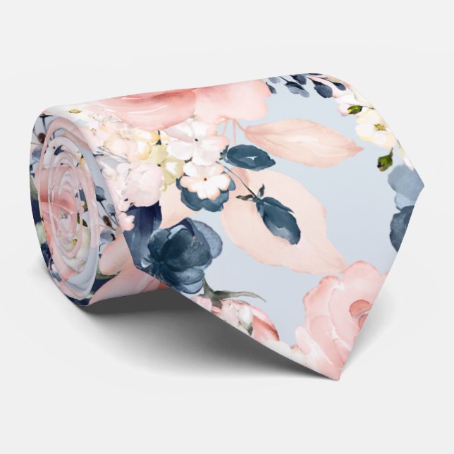 PixDezines H2 Blush Navy Roses DIY Background Neck Tie (Rolled)