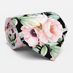 PixDezines H2 Blush Peonies Anemonies Eucalyptus N Neck Tie
