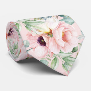 PixDezines H2 Blush Peonies Anemonies Eucalyptus Neck Tie