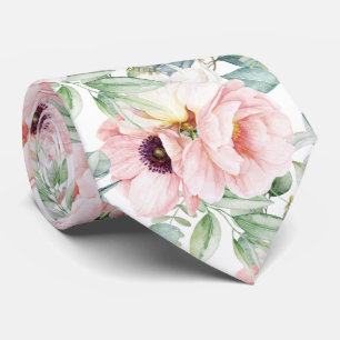PixDezines H2 Blush Peonies Anemonies Eucalyptus Neck Tie