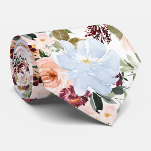 PixDezines H2 Blush Pink Dusty Blue Flowers  Neck Tie