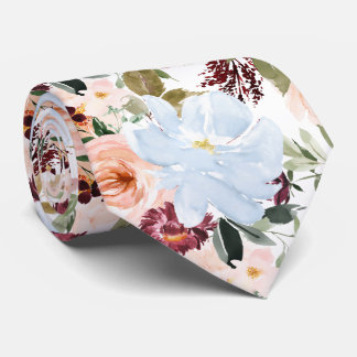 PixDezines H2 Blush Pink Dusty Blue Flowers  Neck Tie