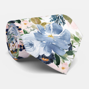 PixDezines H2 Blush Pink Dusty Blue Flowers  Neck Tie