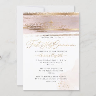 PixDezines H2 Blush Pink First Holy Communion Invi Invitation