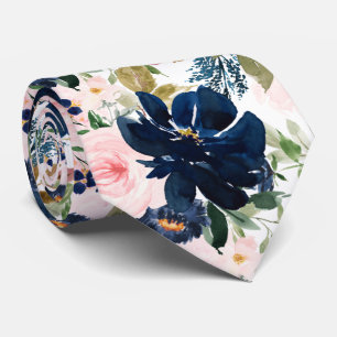 PixDezines H2 Blush Pink Navy Flowers Neck Tie