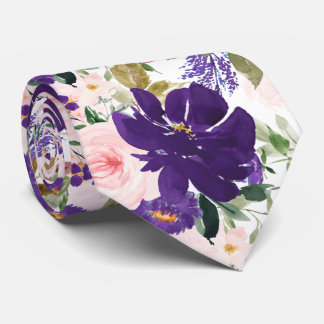 PixDezines H2 Blush Pink Purple Flowers  Neck Tie
