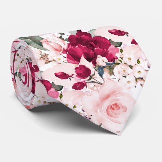 PixDezines H2 Blush Pink Ruby Red Roses Neck Tie