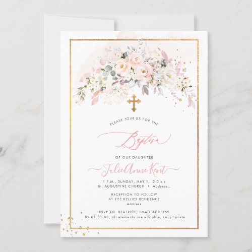 PixDezines H2 Blush Roses Baptism Invitation