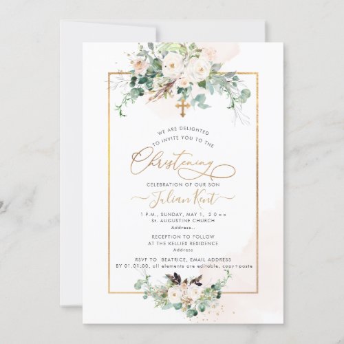 PixDezines H2 Blush Roses Christening Invitation