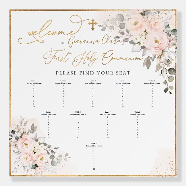 PixDezines H2 Blush Roses First Communion Seating Foam Board (Front)