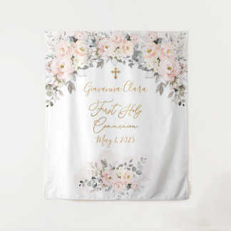 PixDezines H2 Blush Roses First Holy Communion  Tapestry