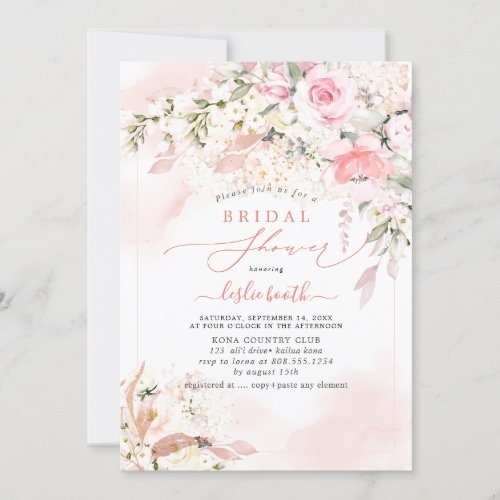 PixDEzines H2 Blush Roses Hydrangea Bridal Shower Invitation