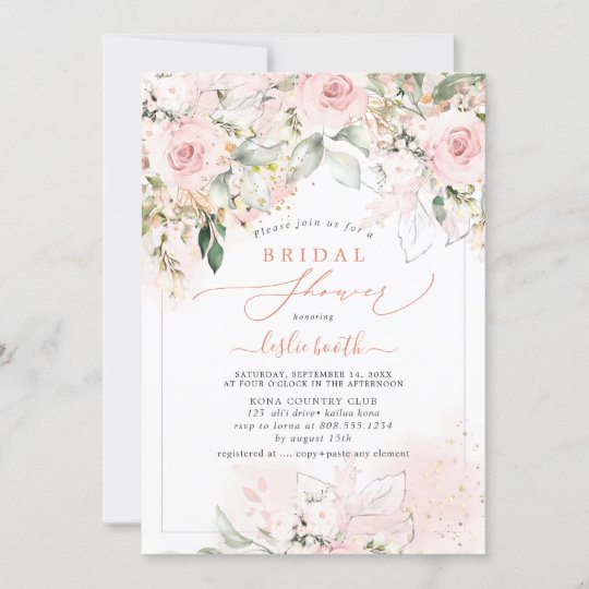 PixDEzines H2 Blush Roses Hydrangea Bridal Shower Invitation | Zazzle.com