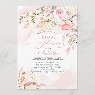 PixDezines H2 Blush Roses Hydrangea Bridal Shower Invitation