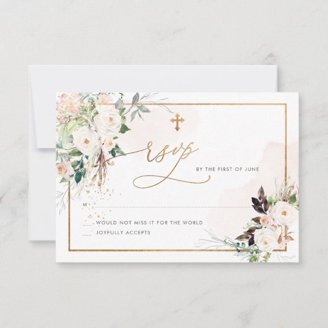 PixDezines H2 Blush Roses RSVP Thank You Card (Front)