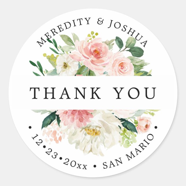 PixDezines H2 Blush Roses Wedding Favors Classic Round Sticker (Front)