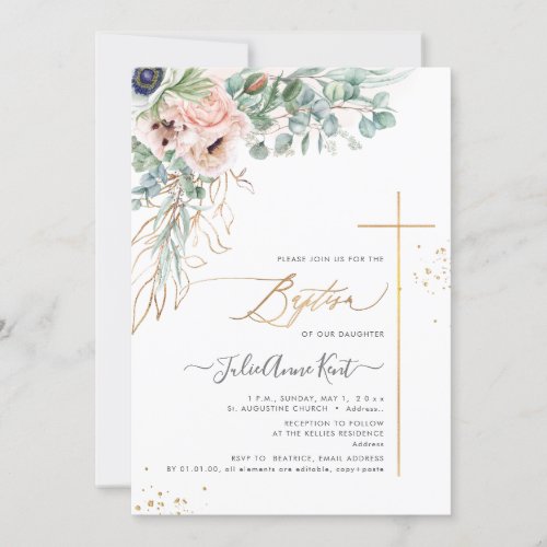 PixDezines H2 Blush White Anemones Baptism  Invitation