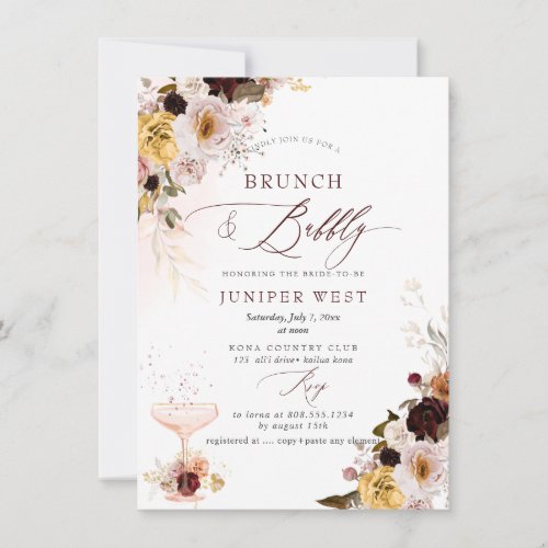 PixDezines H2 Boho Fall Flowers Brunch Bubbly  Save The Date