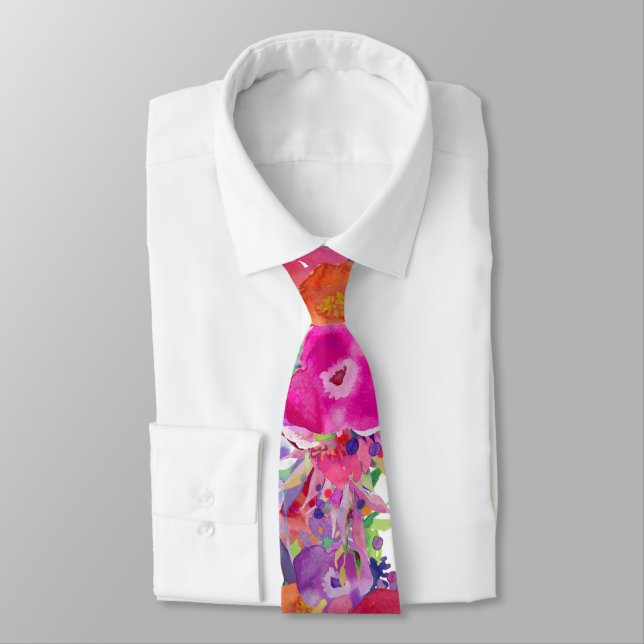PixDezines H2 Botanical Magenta Burgundy Neck Tie (Tied)