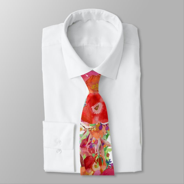 PixDezines H2 Botanical Red n Orange Neck Tie (Tied)