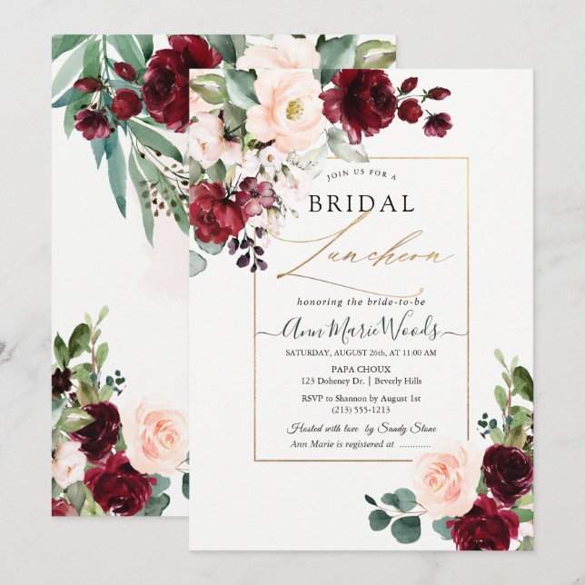 PixDezines H2 Burgundy Blush Bridal Luncheon Invitation (Front/Back)