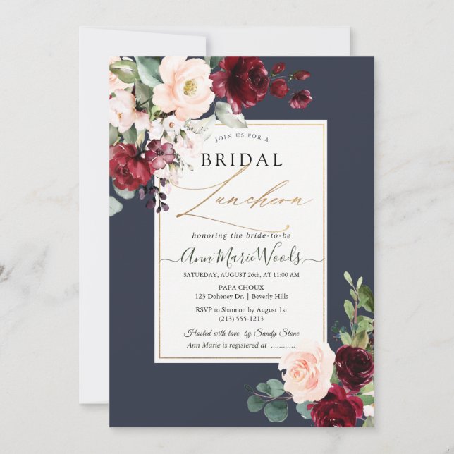 PixDezines H2 Burgundy Blush Bridal Luncheon Invitation (Front)