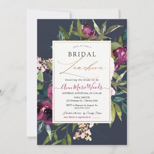 PixDezines H2 Burgundy Navy Blush Bridal Luncheon Invitation