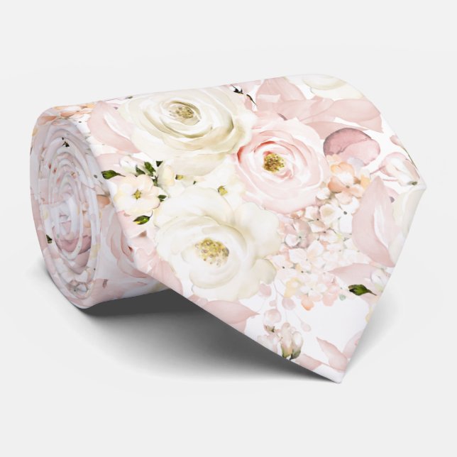 PixDezines H2 Cream Dusty Roses DIY Backgrnd Neck Tie (Rolled)