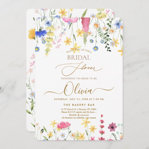 PixDezines H2 Delicate Wild Flowers Bridal Shower Invitation