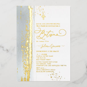 PixDezines H2 Dusty Blue Batismo Real Gold Foil I Invitation
