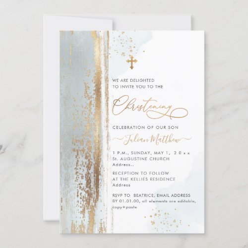 PixDezines H2 Dusty Blue Christening Invitation