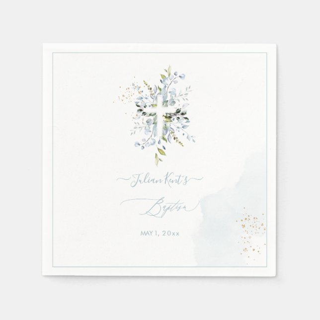 PixDezines H2 Dusty Blue Eucalyptus Baptism Napkins (Front)