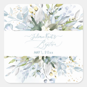 PixDezines H2 Dusty Blue Eucalyptus Baptism Square Sticker