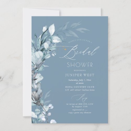 PixDezines H2 Dusty Blue Eucalyptus Bridal Shower Invitation