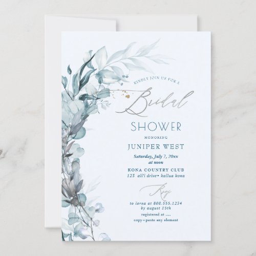 PixDezines H2 Dusty Blue Eucalyptus Bridal Shower Invitation