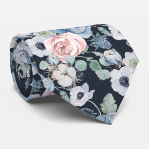 PixDezines H2 Dusty Blue Pink Peonies DIY Color Neck Tie