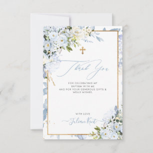 PixDezines H2 Dusty Blue Roses Baptism Thank You Invitation