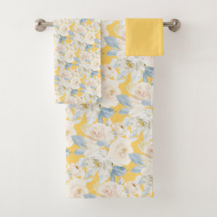 PixDezines H2 Dusty Blue Roses Bath Towel Set