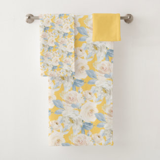 PixDezines H2 Dusty Blue Roses Bath Towel Set
